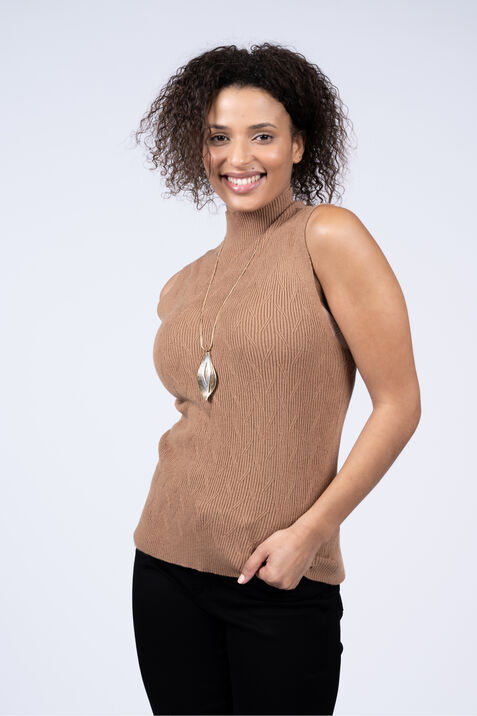 Sleeveless Mock Neck Sweater , Brown, original