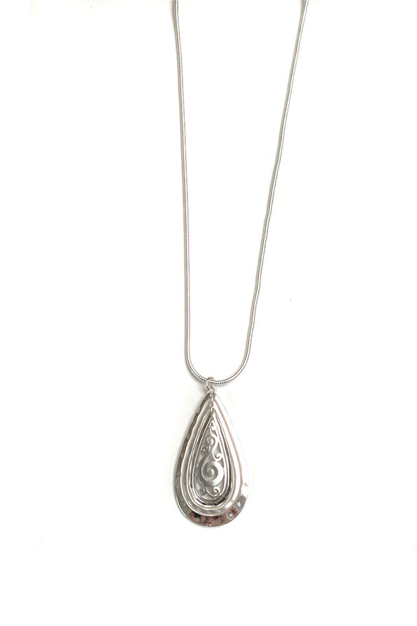 Swirl Teardrop Necklace Set, Silver, original image number 0