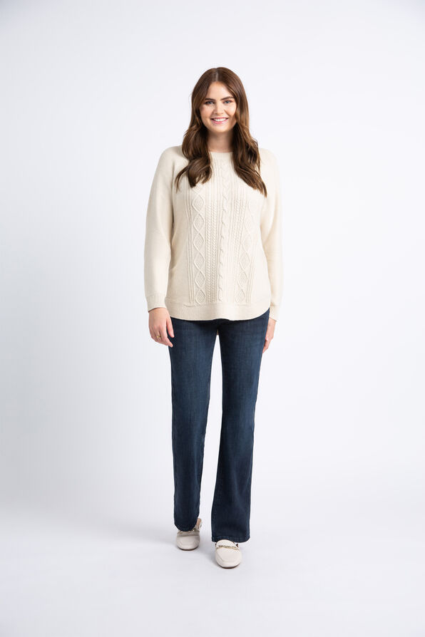 Long Sleeve Cable Knit Sweater, Ivory, original image number 0