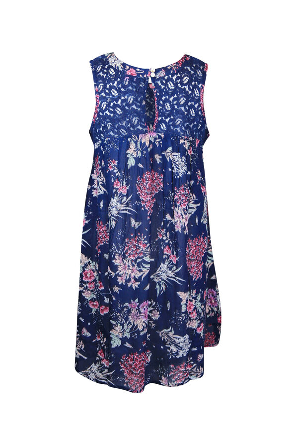 Lace and Floral Sleeveless Tunic, Navy, original image number 1