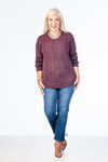 Cable-Knit Shirt-Tail Sweater , Burgundy, original image number 2