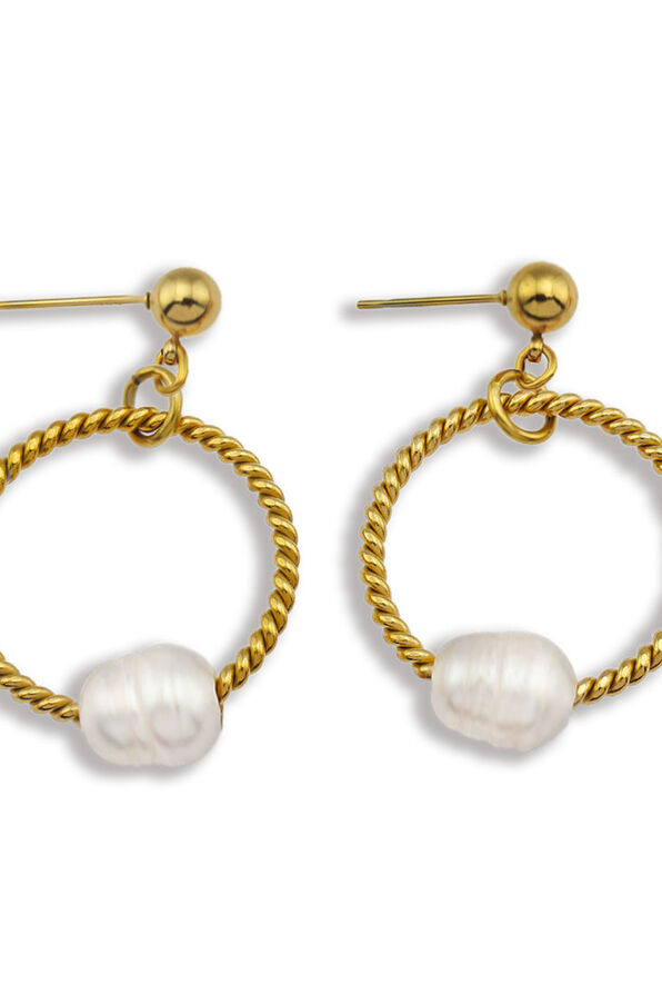 HAILEY Natural Freshwater Pearl Earrings, Gold, original image number 5