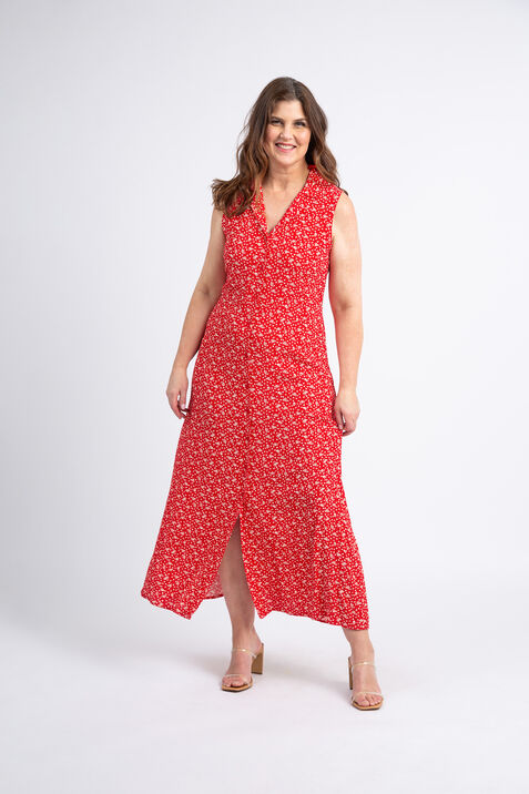 Sleeveless Maxi Dress w/ Floral Print, Red, original