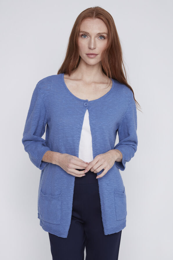 Single Button Knit Cardigan, Blue, original image number 0