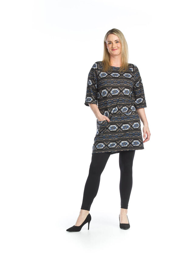 Geometric Printed Multi-Colored Tunic Shirt With Pockets , Black, original image number 0
