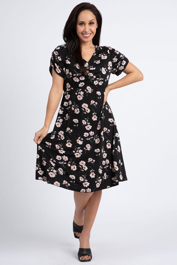 Reversible Short Sleeve Floral Dress, Black, original image number 4