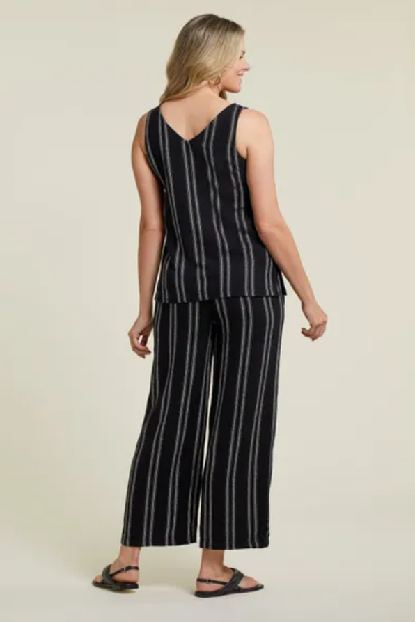Linen Blend Striped Flow Pants, Black, original image number 1