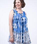 Sleeveless Tie-Dye Floral Tunic, Blue, original image number 0