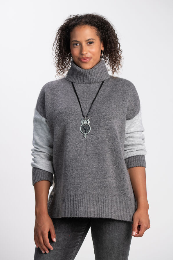 Cowl Neck Color Block Sweater , Charcoal, original image number 0
