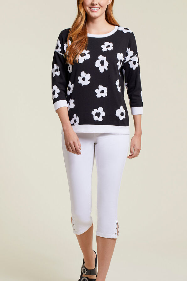 100% Cotton Reversible Daisy Sweater, Black, original image number 0