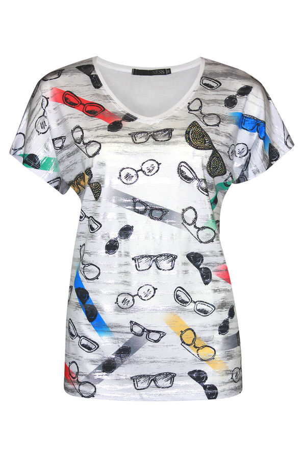 Sunglasses Print Short Sleeve T-Shirt, White, original image number 0