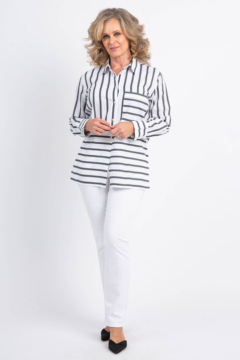 Striped Cotton Button-Up Shirt, White, original