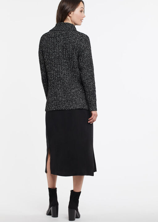 Hi-Lo Cowl Black Sequin Dark Heathered Drop Shoulder Sweater , Black, original