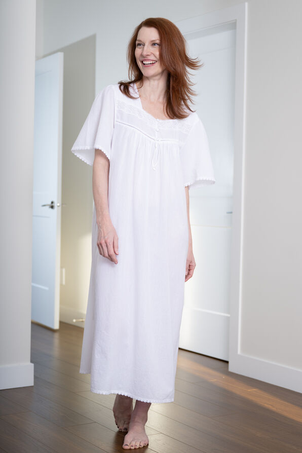 100% Cotton Full Length Nightgown, White, original image number 3