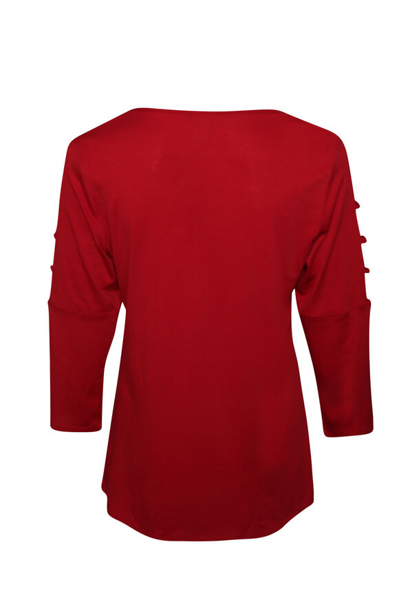 3/4 Lattice Sleeve Top, Red, original image number 2
