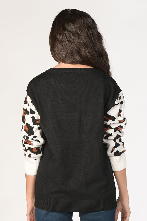 Leopard Contrast Sweater, Black, original image number 2