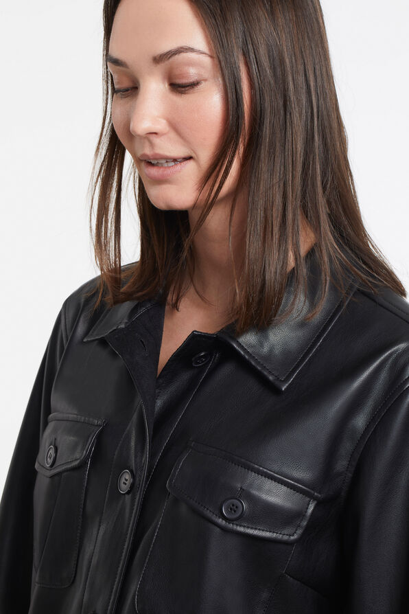 Luxe Faux-Leather Jacket, Black, original image number 2