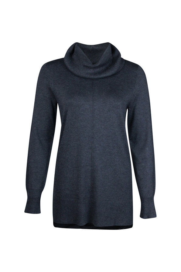 Ribbed Trim Cowl Neck Sweater, Charcoal, original image number 0