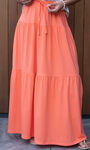 100% Cotton Tiered Maxi Skirt, Coral, original image number 1