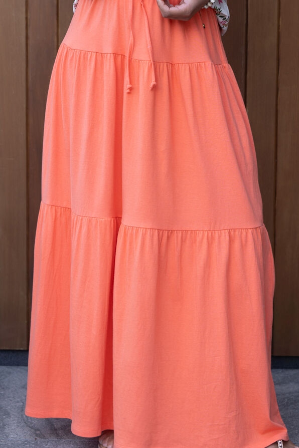100% Cotton Tiered Maxi Skirt, Coral, original image number 1