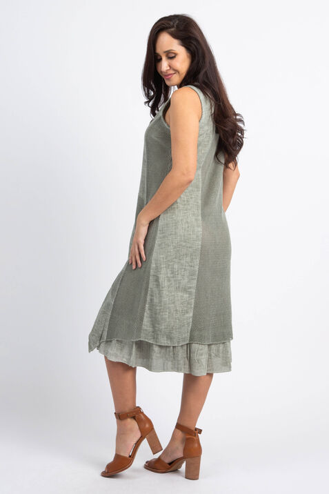 Knee Length Sleeveless Dress w/ Mesh Panels, Olive, original