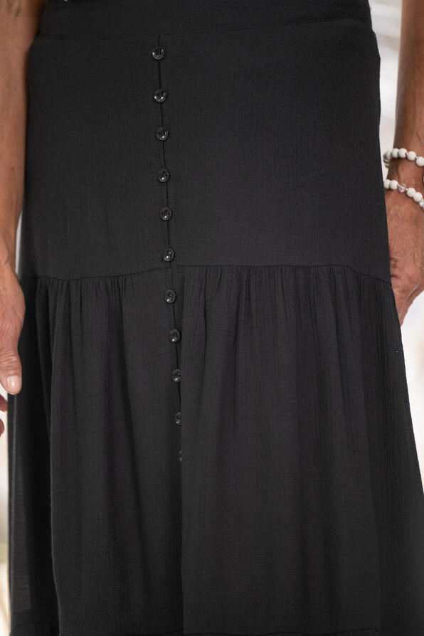 Tiered Maxi Skirt with Buttons, Black, original image number 2