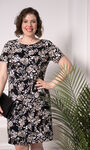 Cap Sleeve Knee Length Floral Dress, Black, original image number 0