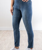Basic Pull-On Knit Taper-Leg Stretch Jegging Jeans, Blue, original image number 0