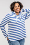 Striped Hooded Waffle Long Sleeve Top, Blue, original image number 2