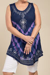 Embroidered Trim Tie Dye Sleeveless Tunic, Blue, original image number 2