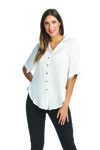 Button Front Blouse with Side Ties Hi-Lo Hem, White, original image number 2