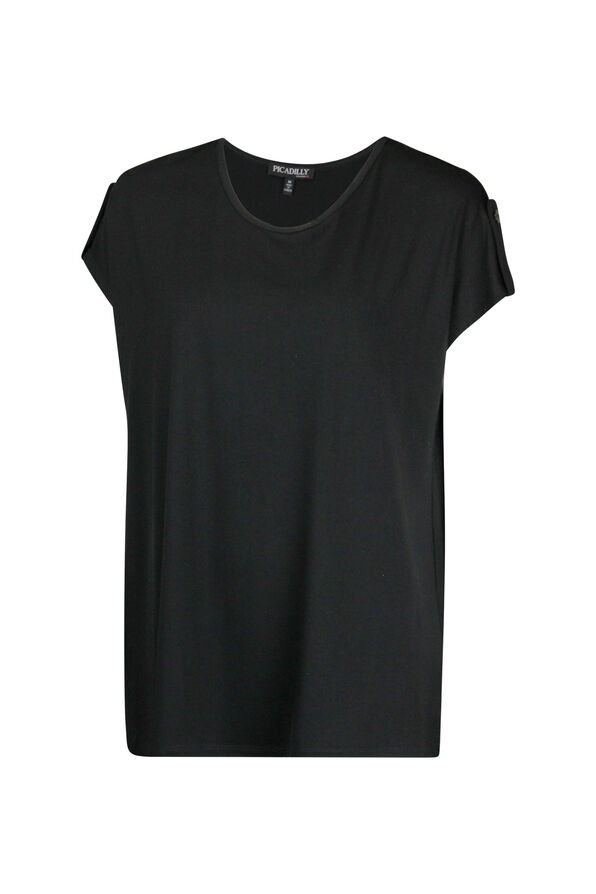 Cap Sleeve with Tab T-Shirt, Black, original image number 0