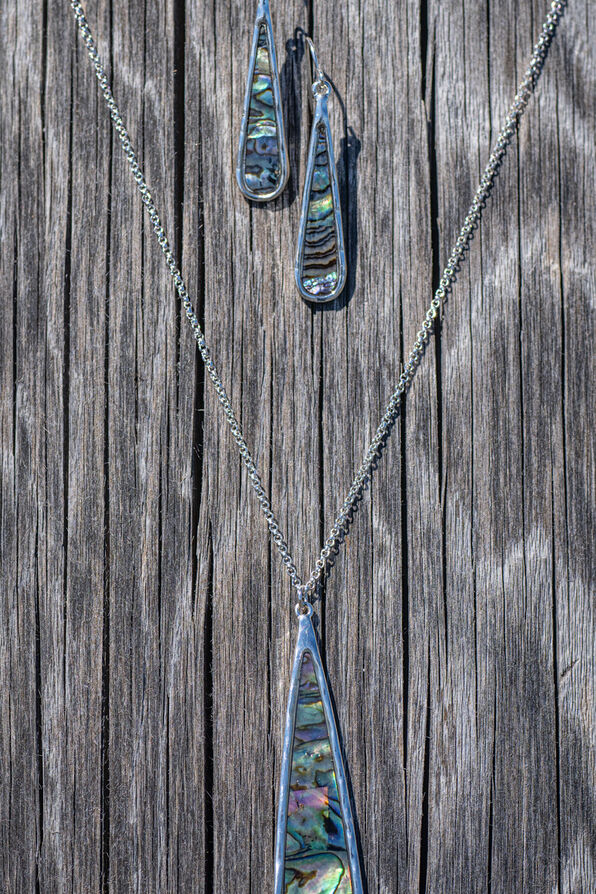 Abalone Inlay Teardrop Necklace Set, Silver, original image number 0