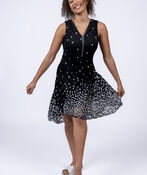 Lace Overlay Skater Dress, Black, original image number 0