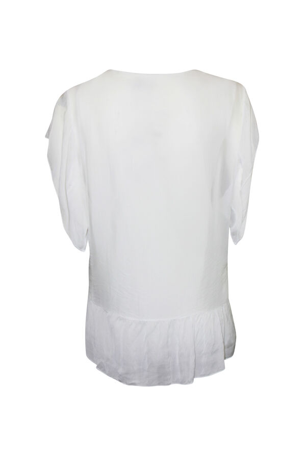 Short Sleeve Silk Embroidered Blouse , White, original image number 1