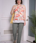 Sleeveless Floral Overlay Top, Coral, original image number 2