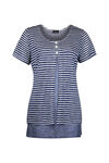 Striped Short Sleeve Top Layered with Split Front, Navy, original image number 0