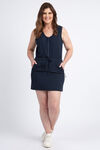 Zip Front Sleeveless Dress w/ Built-In Shorts, Navy, original image number 0