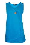 Cotton Faux Crossover Sleeveless Top, Turquoise, original image number 0