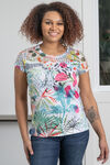 Short Sleeve Tropical Lace Top, White, original image number 0