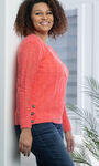 Long-Sleeved Crewneck Sweater with side buttons, Red, original image number 0