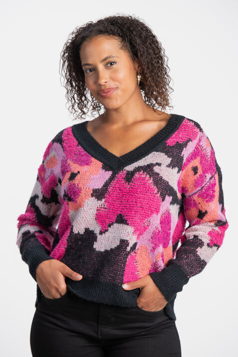 V-Neck Camo Sweater , Pink, original