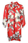 Long Floral Print Button Front Chiffon Blouse, Red, original image number 0