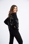 Long Sleeve Knit Sweater w/ Cats , Black, original image number 2
