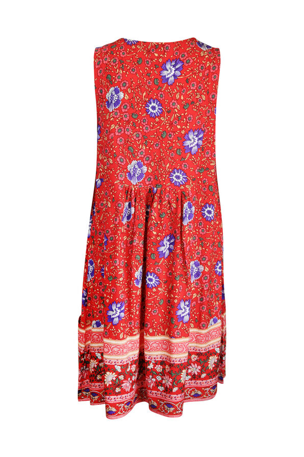 Floral Print Sleeveless Tunic with Pintucks, Red, original image number 1