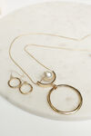Classic Circle Pendant Necklace Set, Gold, original image number 1
