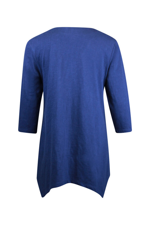 Wooden Button Front 3/4 Sleeve Top, Navy, original image number 1
