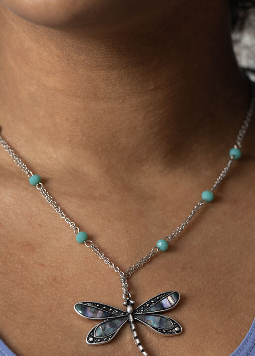 Abalone Inlay Dragonfly Pendant Necklace Set, Multi, original