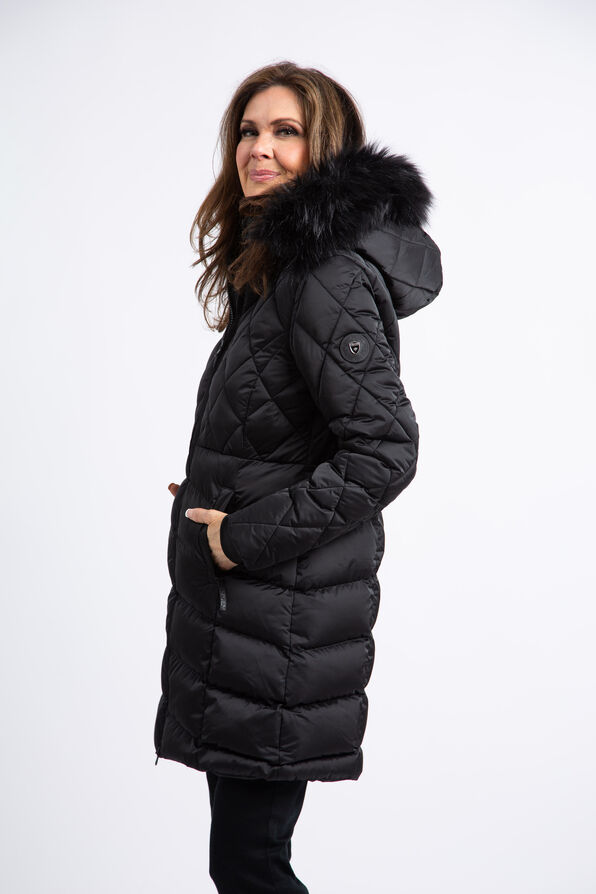 Fur Hood Insulated Winter Coat, Black, original image number 2