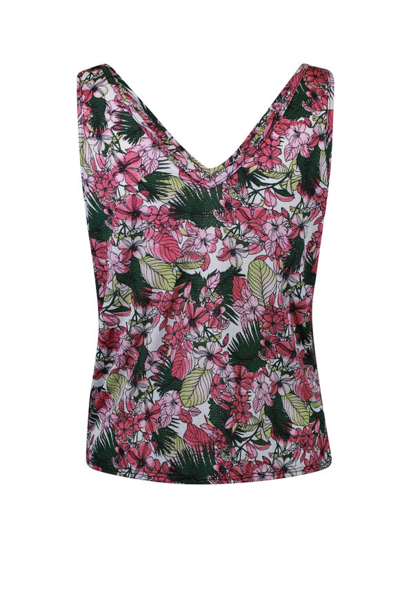 Tropical Print Tank Top with Front Knot, Multi, original image number 1
